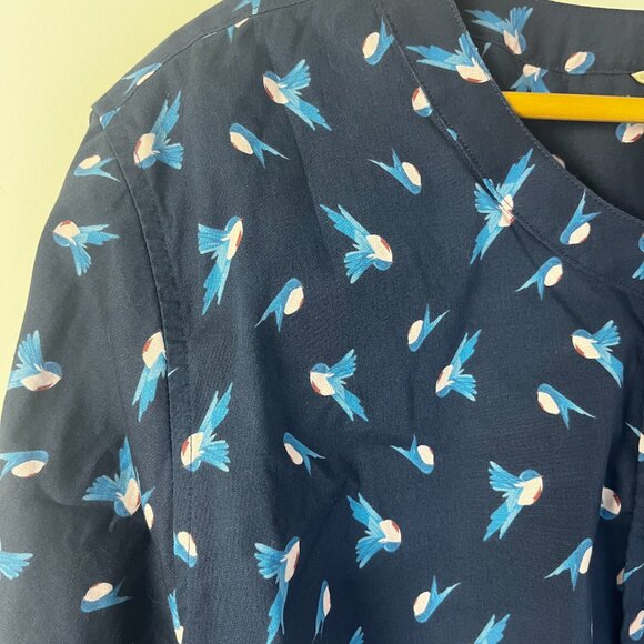 Duluth Trading Blue Bird Print Button-Up Tunic Top 2X - Picture 3 of 5